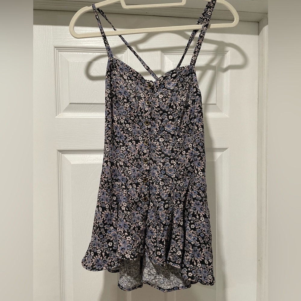 Free People Floral Button Crisscross Back Top, Size Small